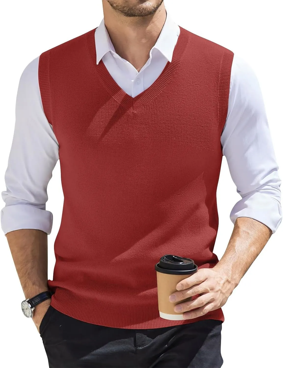 Men's Vest V Neck Knitted Tops 2025 Lightweight Relaxed Fit Sleeveless Pullover Business Work Solid Vest Sweater