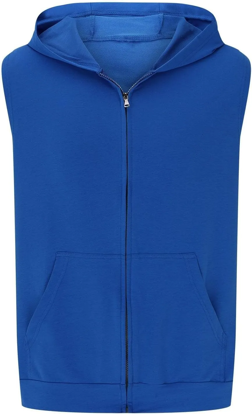 Men's Zip Down Hooded Vest Solid Color Sleeveless Casual Sports Tank Top Kangaroo Pocket Gym Workout Running Quick Dry Shirt
