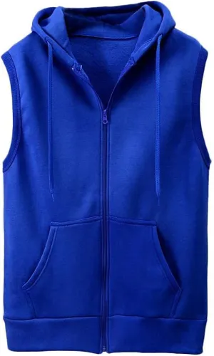 Men's Zip Up Sleeveless Hoodie Workout Cotton Fleece Cut Off Sweatshirt Pockets Drawstring Solid Sports T-Shirts