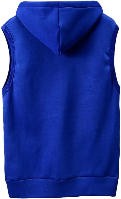 Men's Zip Up Sleeveless Hoodie Workout Cotton Fleece Cut Off Sweatshirt Pockets Drawstring Solid Sports T-Shirts