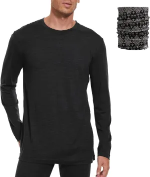 MERINNOVATION Merino Wool Base Layer Mens 100% Merino LS Thermal Shirts for Hiking,Lite, Midweight  Wool Accessory Included