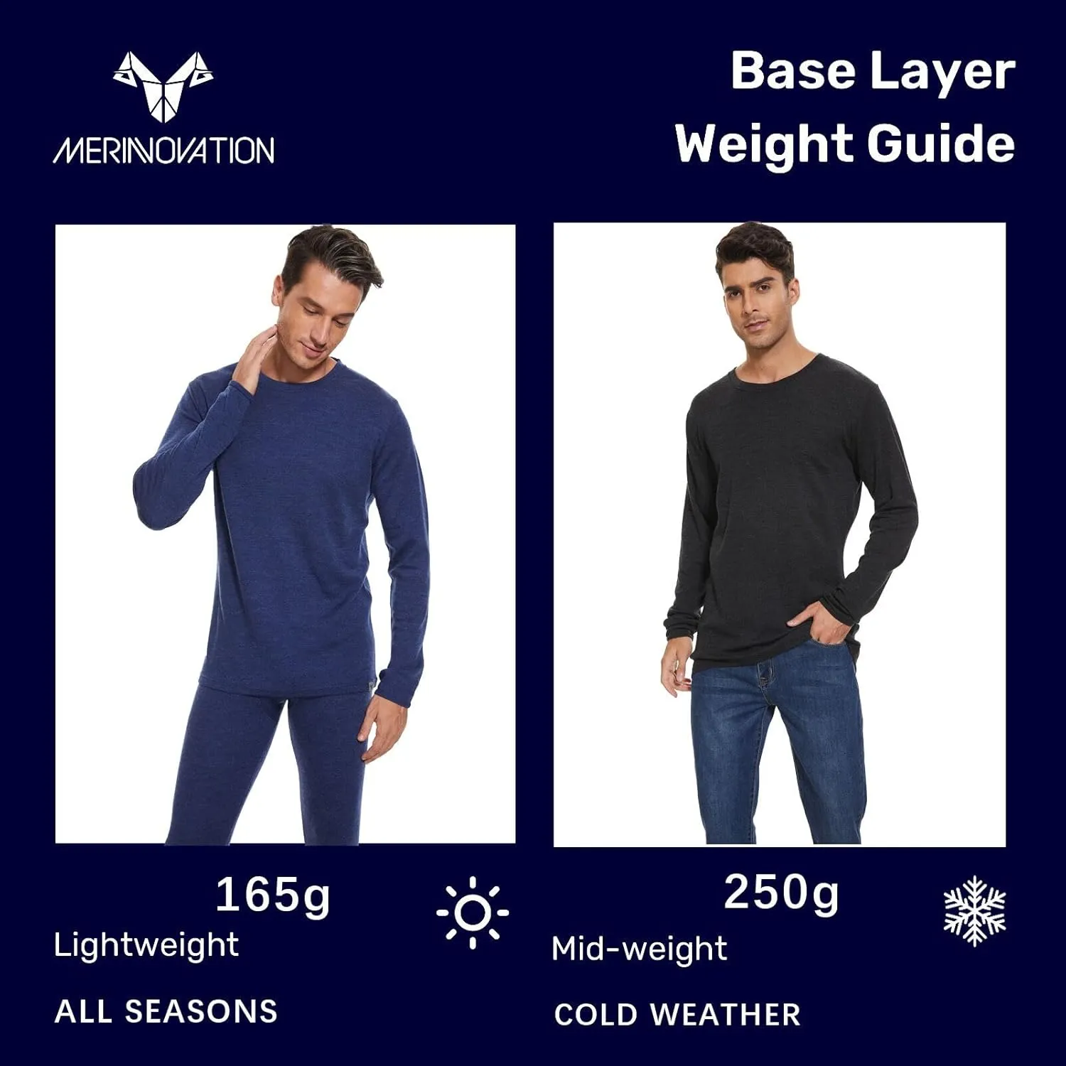 MERINNOVATION Merino Wool Base Layer Mens 100% Merino LS Thermal Shirts for Hiking,Lite, Midweight  Wool Accessory Included