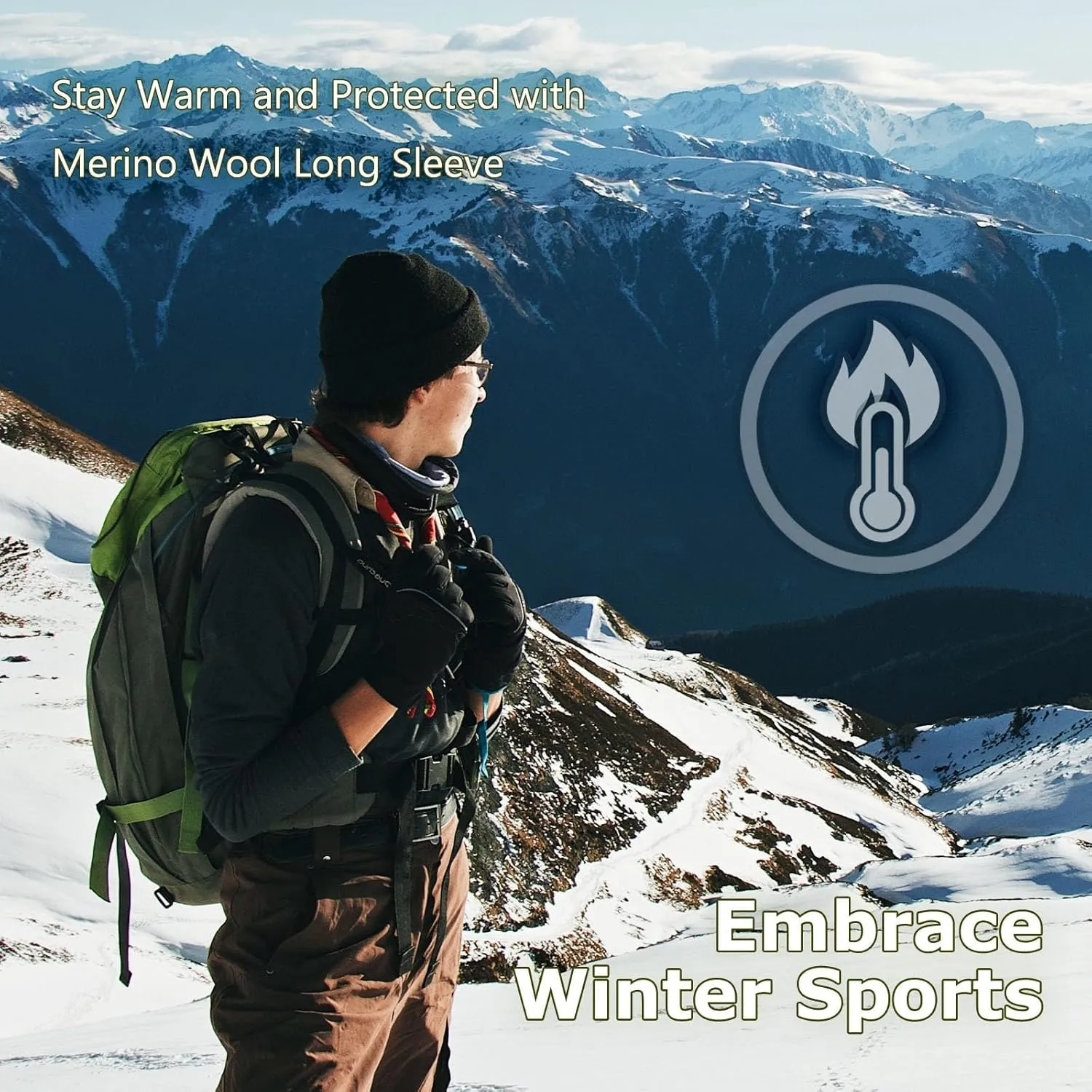 Merino Protect 100% Merino Wool Base Layer Mens Soft Long Sleeve Shirts Odor Resistance Thermal Underwear for Hunting Hiking