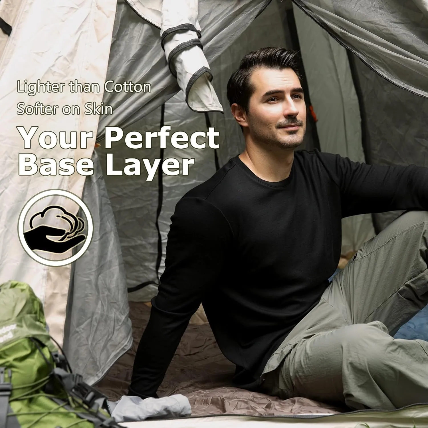 Merino Protect 100% Merino Wool Base Layer Mens Soft Long Sleeve Shirts Odor Resistance Thermal Underwear for Hunting Hiking