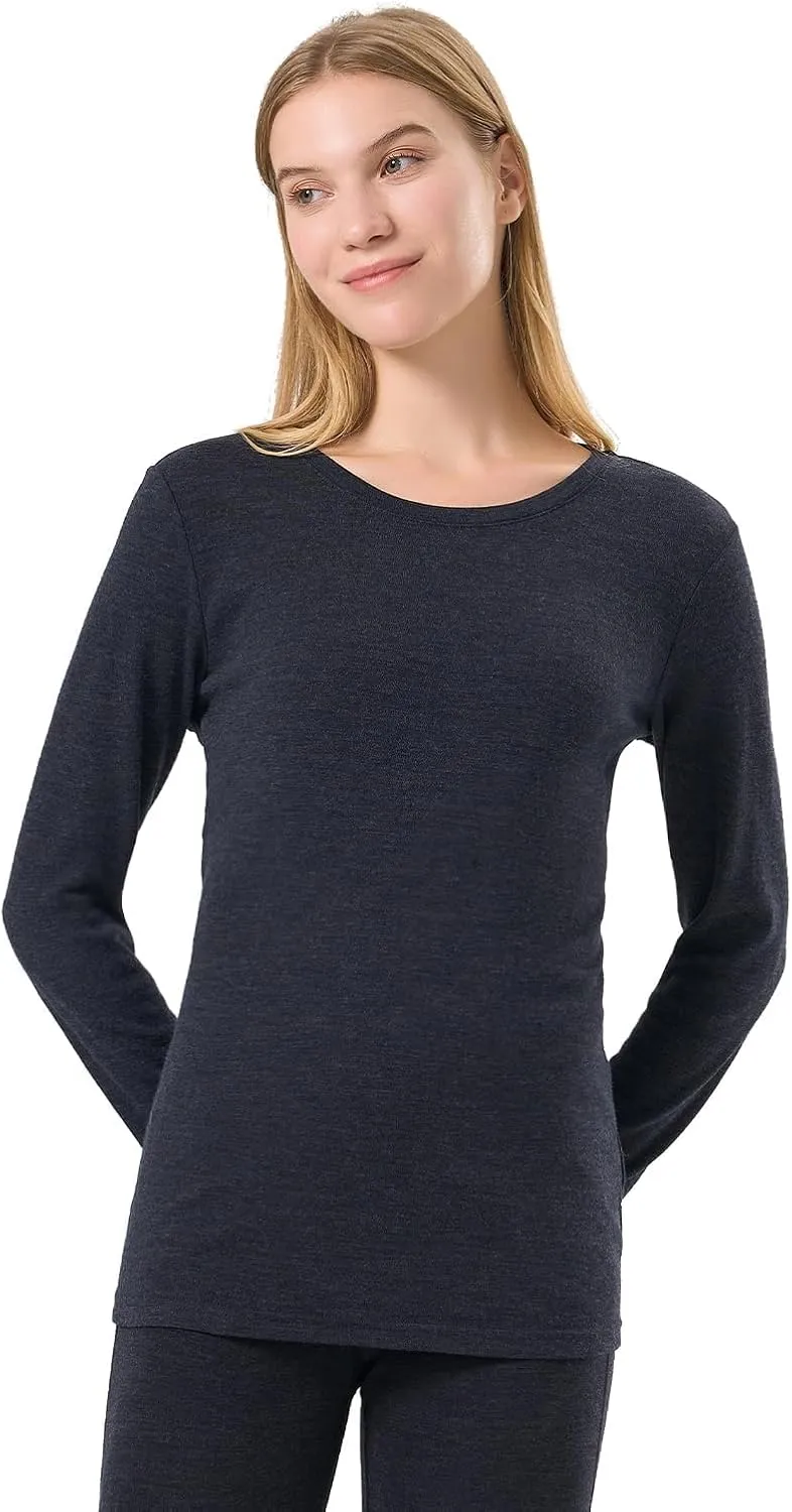 Merino Protect 100% Merino Wool Base Layer Women Thermals Underwear Lightweight Soft Long Sleeve Shirt for Hiking Skiing