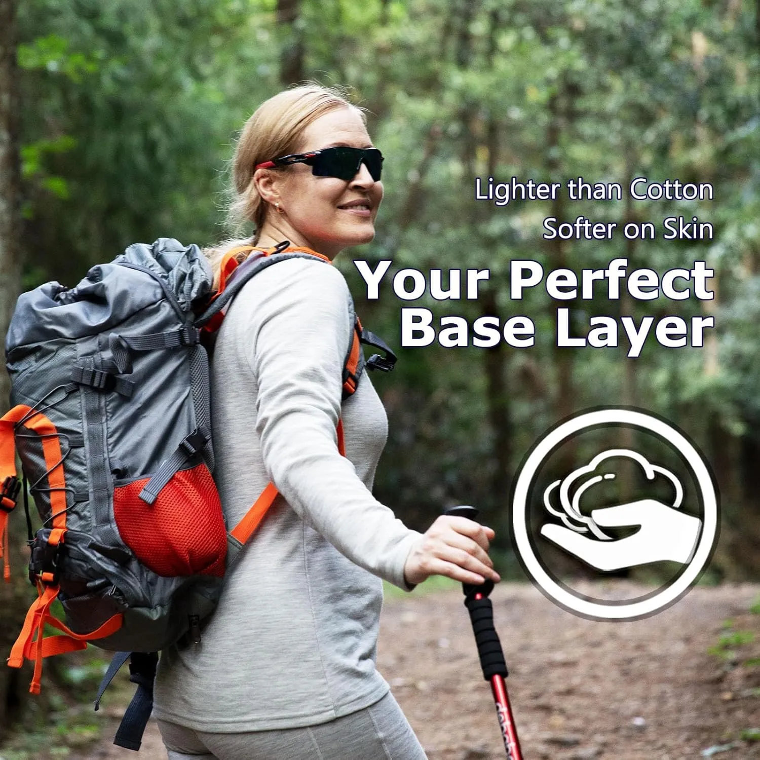 Merino Protect 100% Merino Wool Base Layer Women Thermals Underwear Lightweight Soft Long Sleeve Shirt for Hiking Skiing