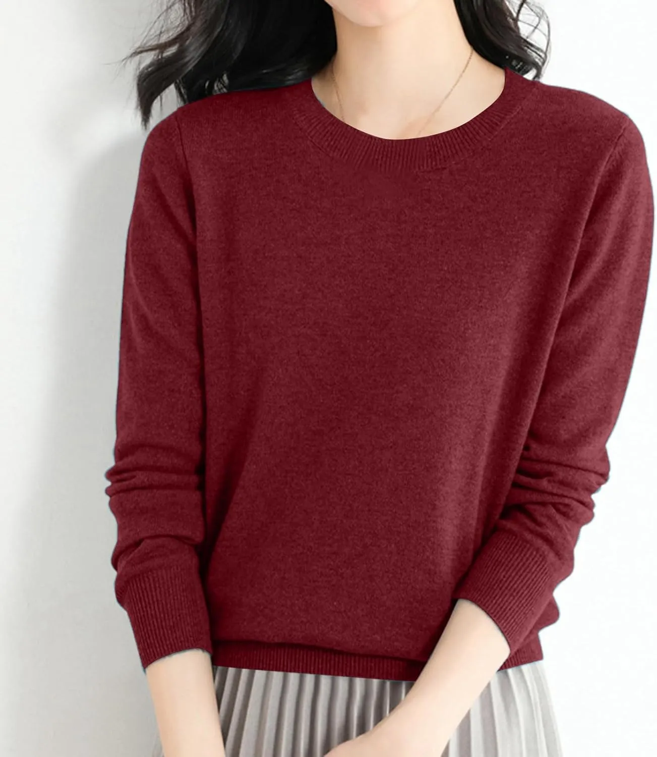 Merino Wool Shirt Women Long Sleeve Crew Neck Travel Hiking Tee Merino Wool Base Layer Sweater Pullover Tops