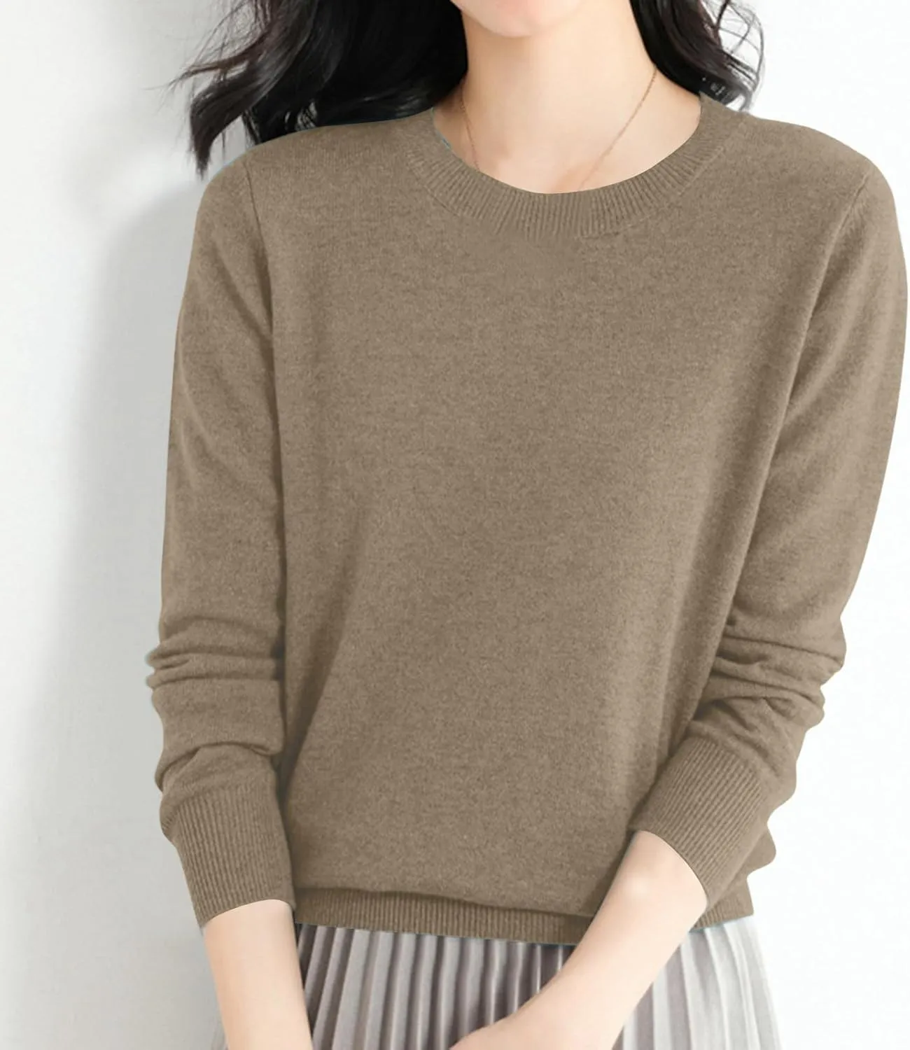 Merino Wool Shirt Women Long Sleeve Crew Neck Travel Hiking Tee Merino Wool Base Layer Sweater Pullover Tops
