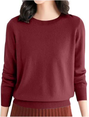 Merino Wool Shirt Women Long Sleeve Crew Neck Travel Hiking Tee Merino Wool Base Layer Sweater Pullover Tops