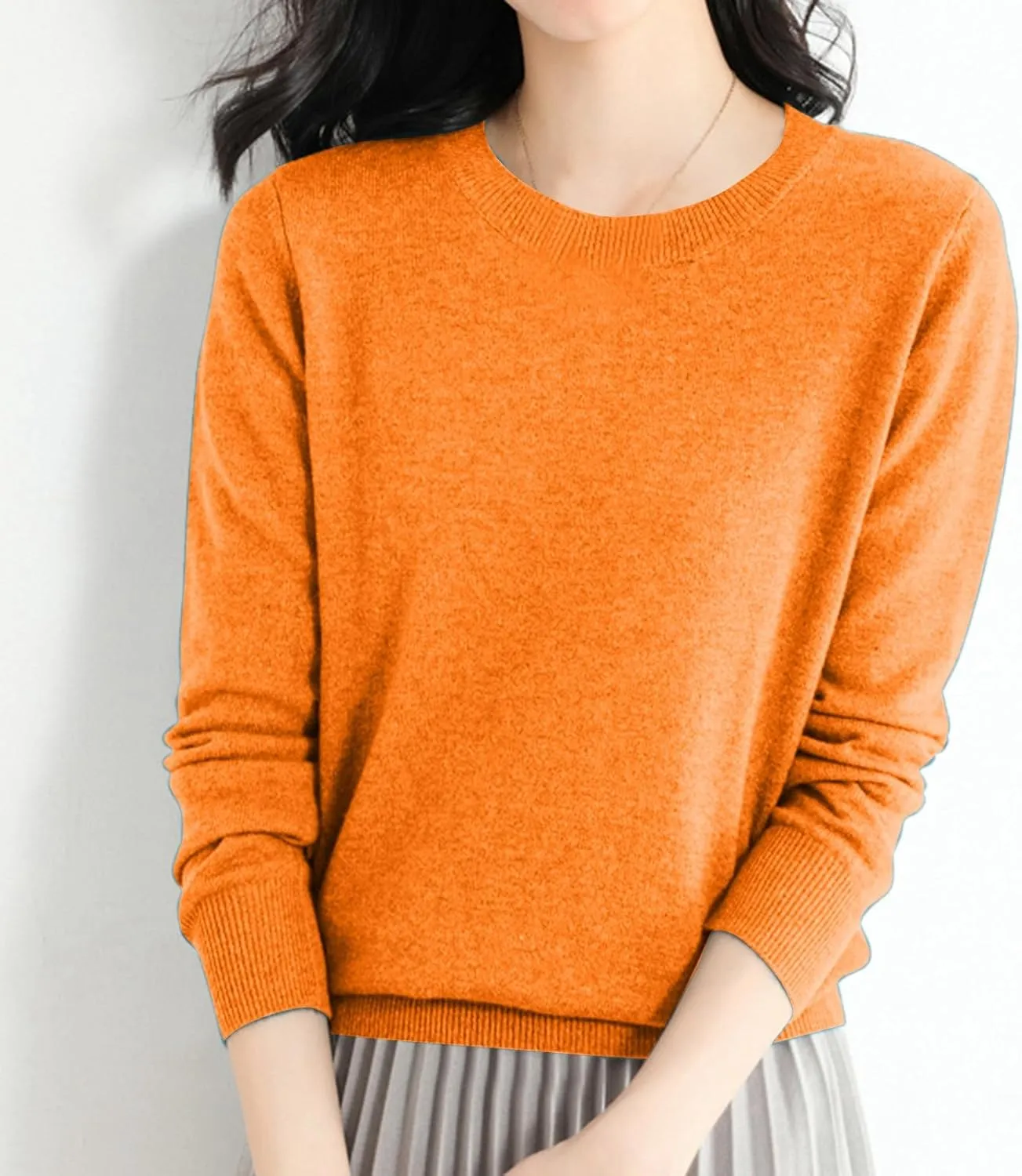Merino Wool Shirt Women Long Sleeve Crew Neck Travel Hiking Tee Merino Wool Base Layer Sweater Pullover Tops