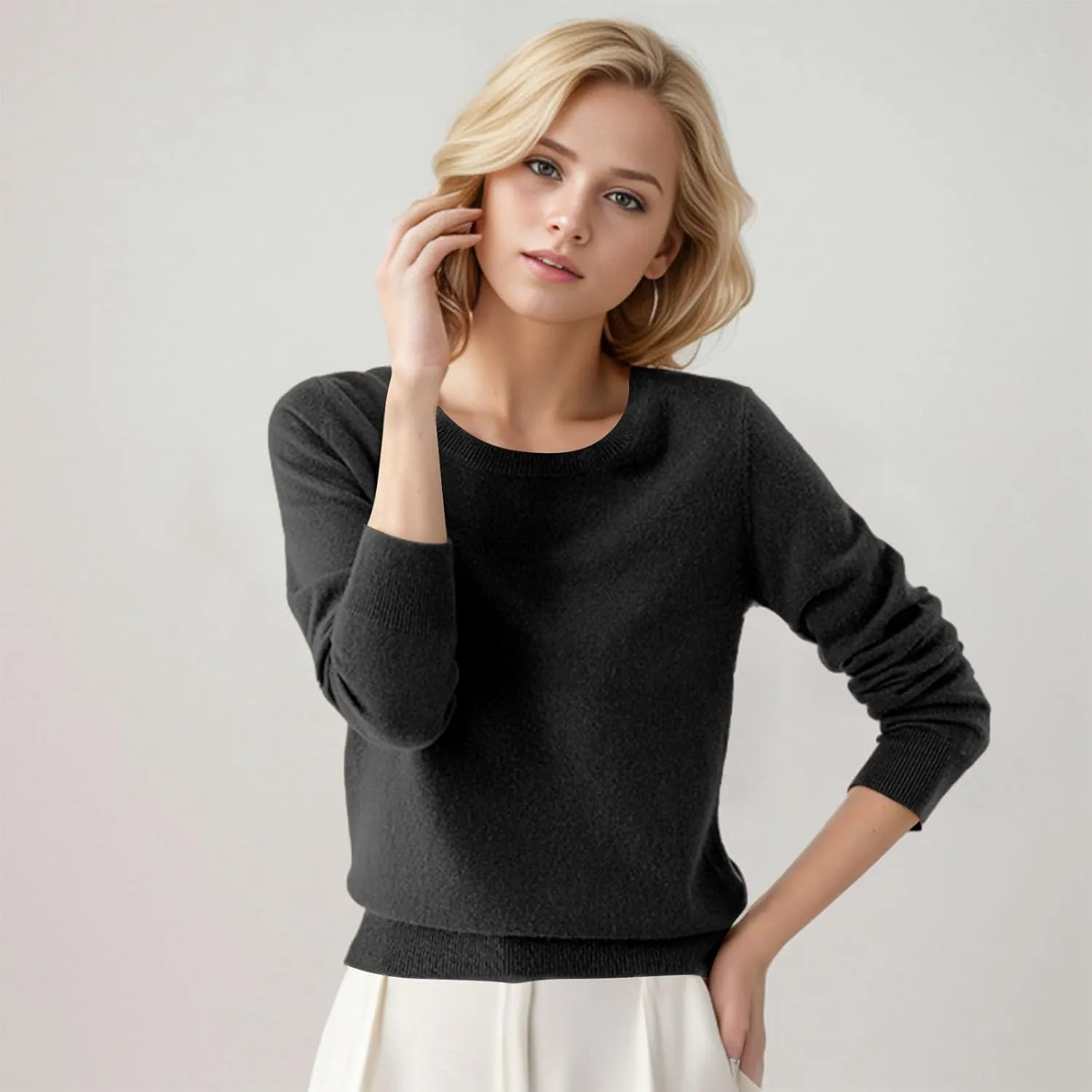 Merino Wool Shirt Women Long Sleeve Crew Neck Travel Hiking Tee Merino Wool Base Layer Sweater Pullover Tops