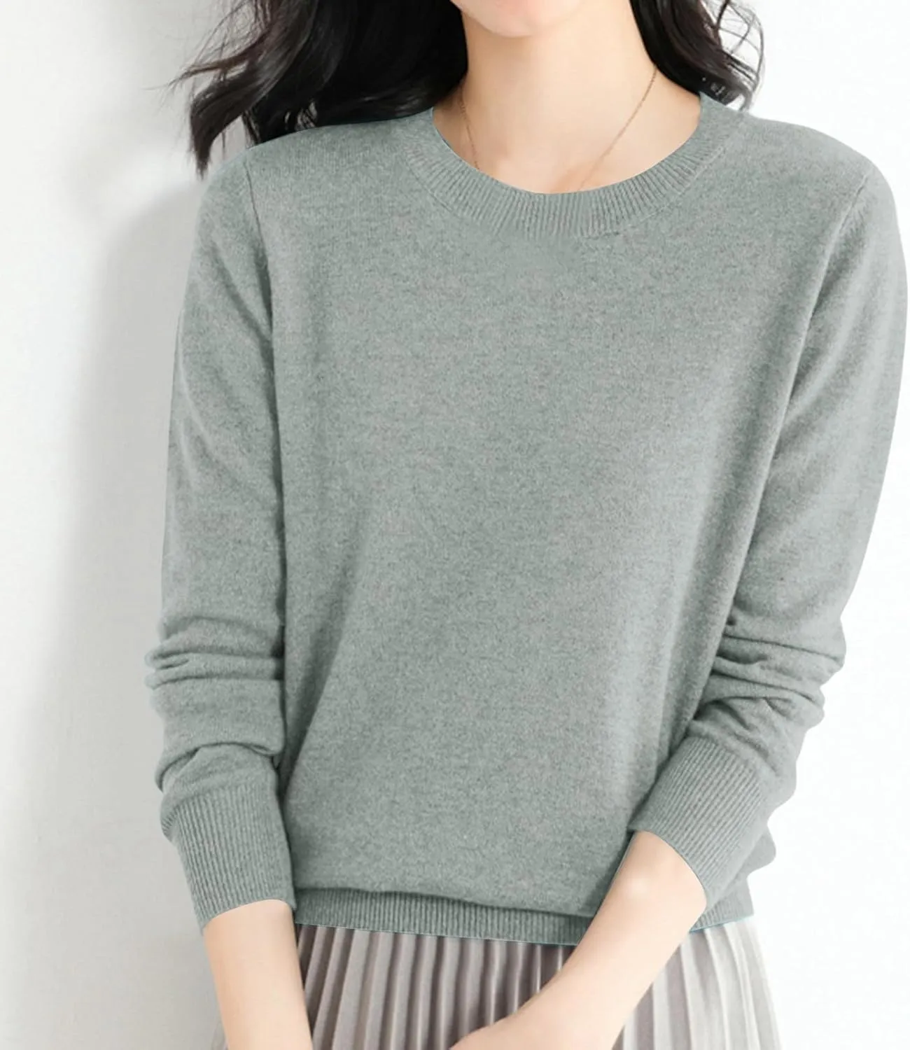 Merino Wool Shirt Women Long Sleeve Crew Neck Travel Hiking Tee Merino Wool Base Layer Sweater Pullover Tops