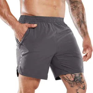 MIER Men's Running Shorts 7" Quick Dry Gym Athletic Workout Shorts with Zipper Pockets