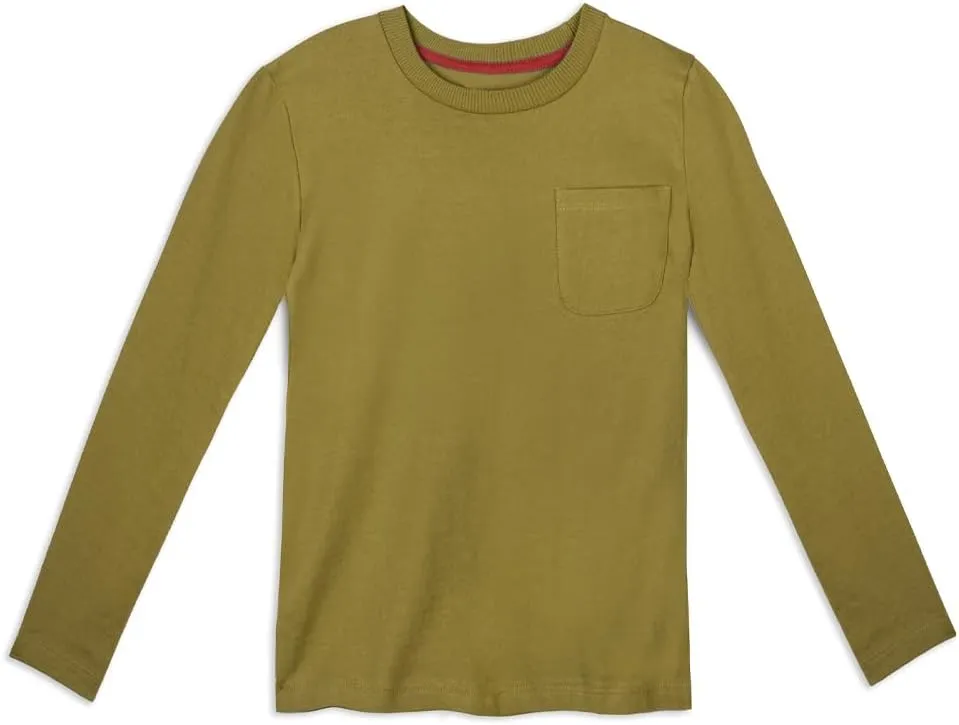 Mightly Boys and Girls' Long Sleeve Pocket Shirt | Organic Cotton, Colorful Casual Stylish Clothes, Crew Neck Tee