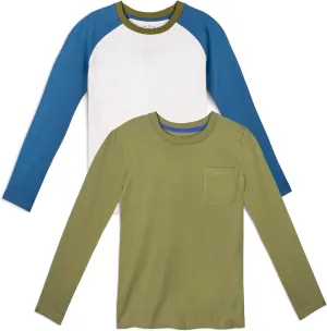 Mightly Boys and Girls' Long Sleeve Raglan Shirt | Organic Cotton, Colorful Casual Stylish Clothes, Soft&Fresh Crew Neck Tee