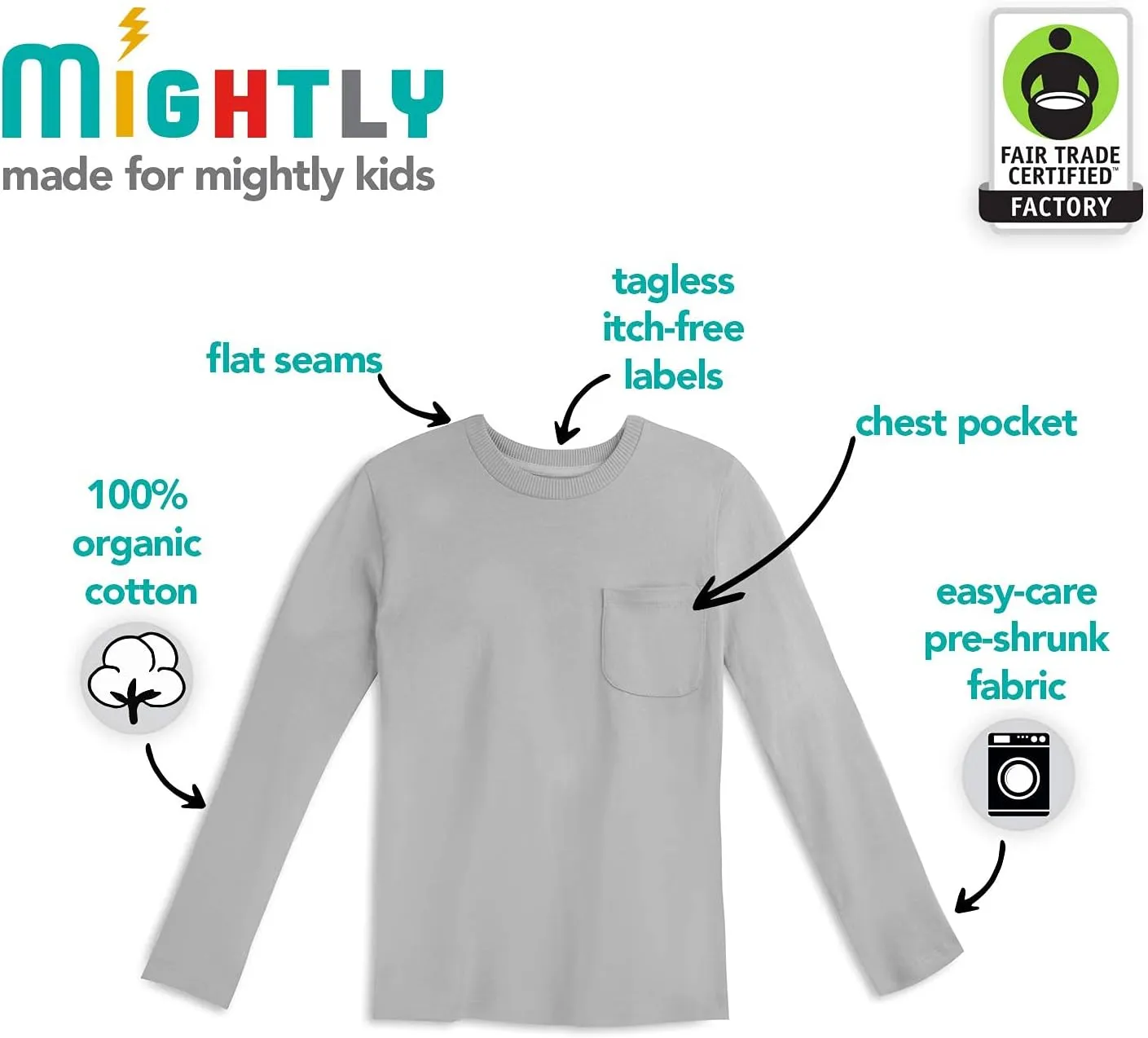 Mightly Boys and Girls' Long Sleeve Raglan Shirt | Organic Cotton, Colorful Casual Stylish Clothes, Soft&Fresh Crew Neck Tee