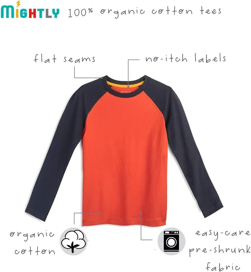 Mightly Boys and Girls' Long Sleeve Raglan Shirt | Organic Cotton, Colorful Casual Stylish Clothes, Soft&Fresh Crew Neck Tee