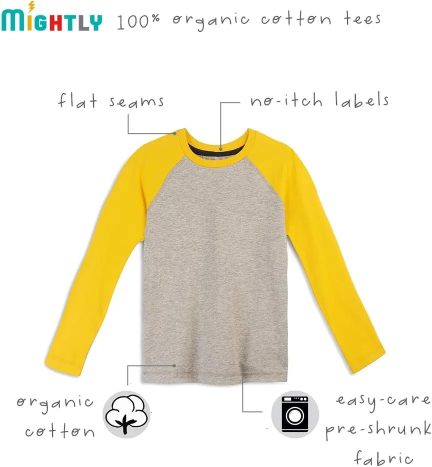 Mightly Boys and Girls' Long Sleeve Raglan Shirt | Organic Cotton, Colorful Casual Stylish Clothes, Soft&Fresh Crew Neck Tee