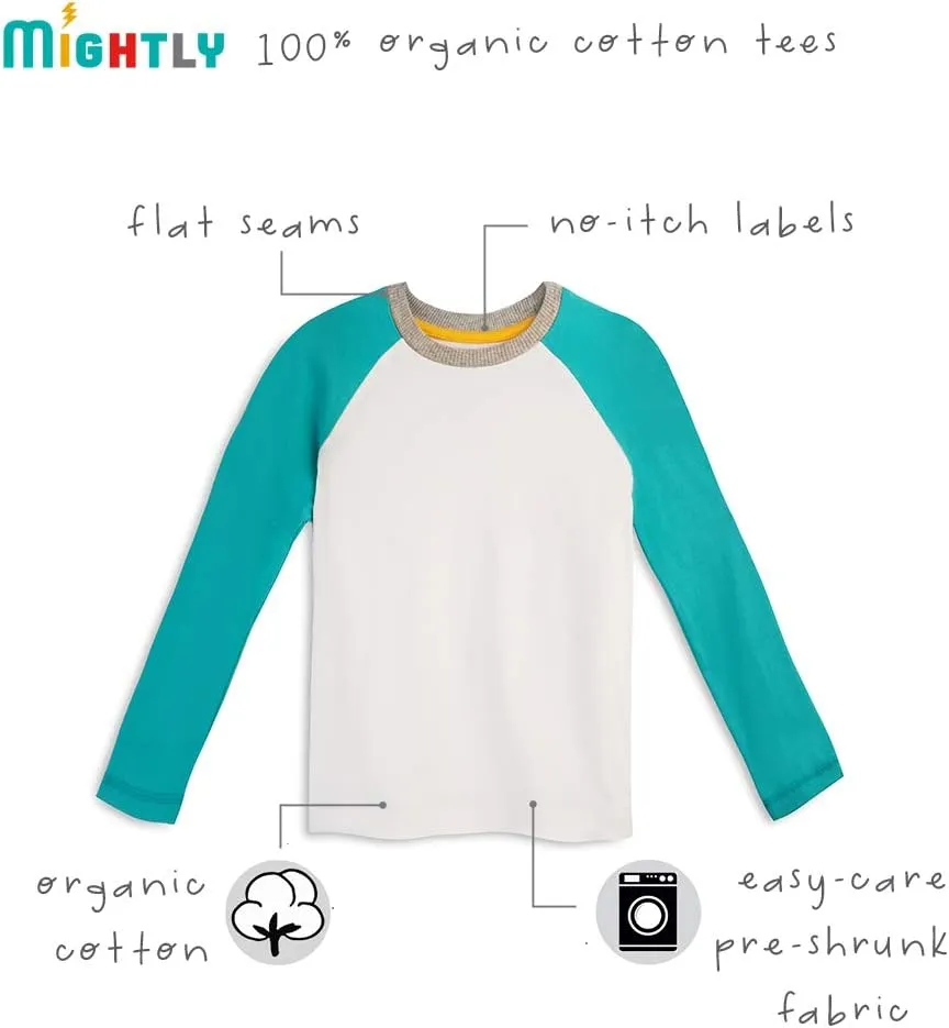 Mightly Boys and Girls' Long Sleeve Raglan Shirt | Organic Cotton, Colorful Casual Stylish Clothes, Soft&Fresh Crew Neck Tee