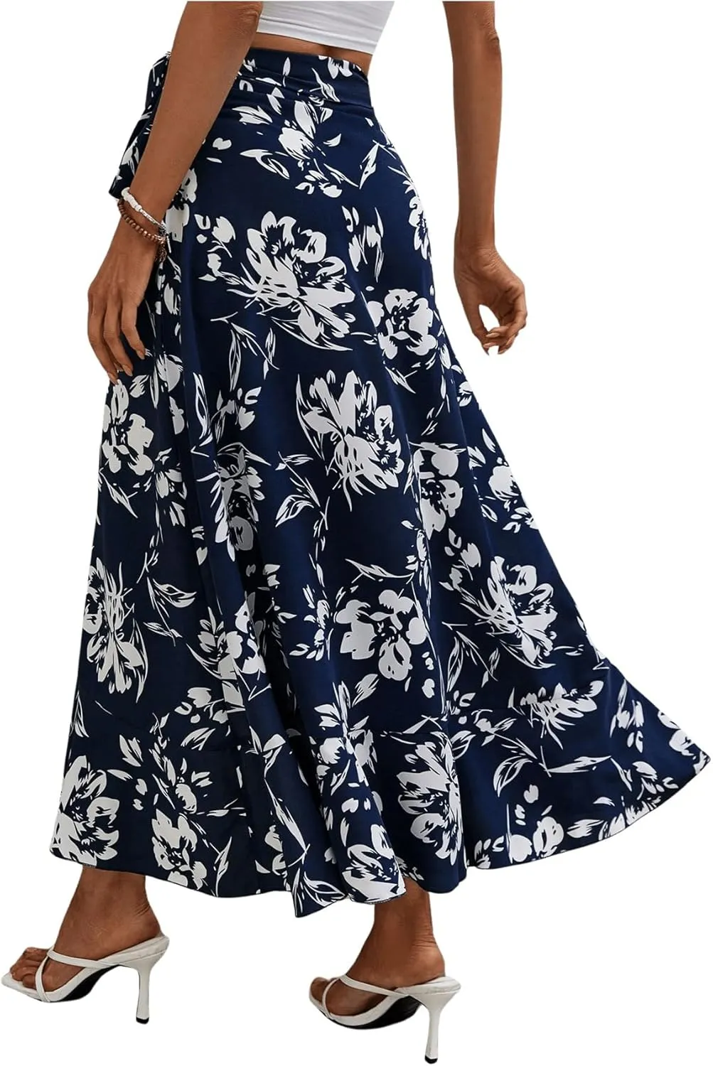 Milumia Women's Boho Floral Print Knot Side Split Wrap Flowy High Waisted Long Maxi Skirt