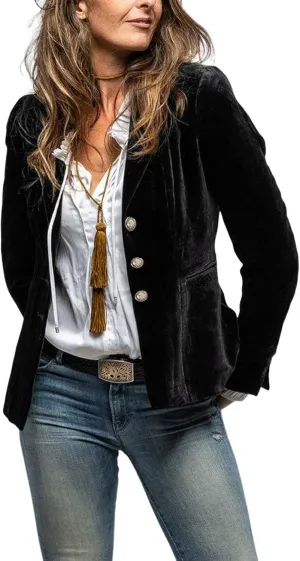 MINTLIMIT Women's Velvet Blazer Long Sleeve Notched Lapel Button Front Tailored Cardigan Suit Jacket Blazer