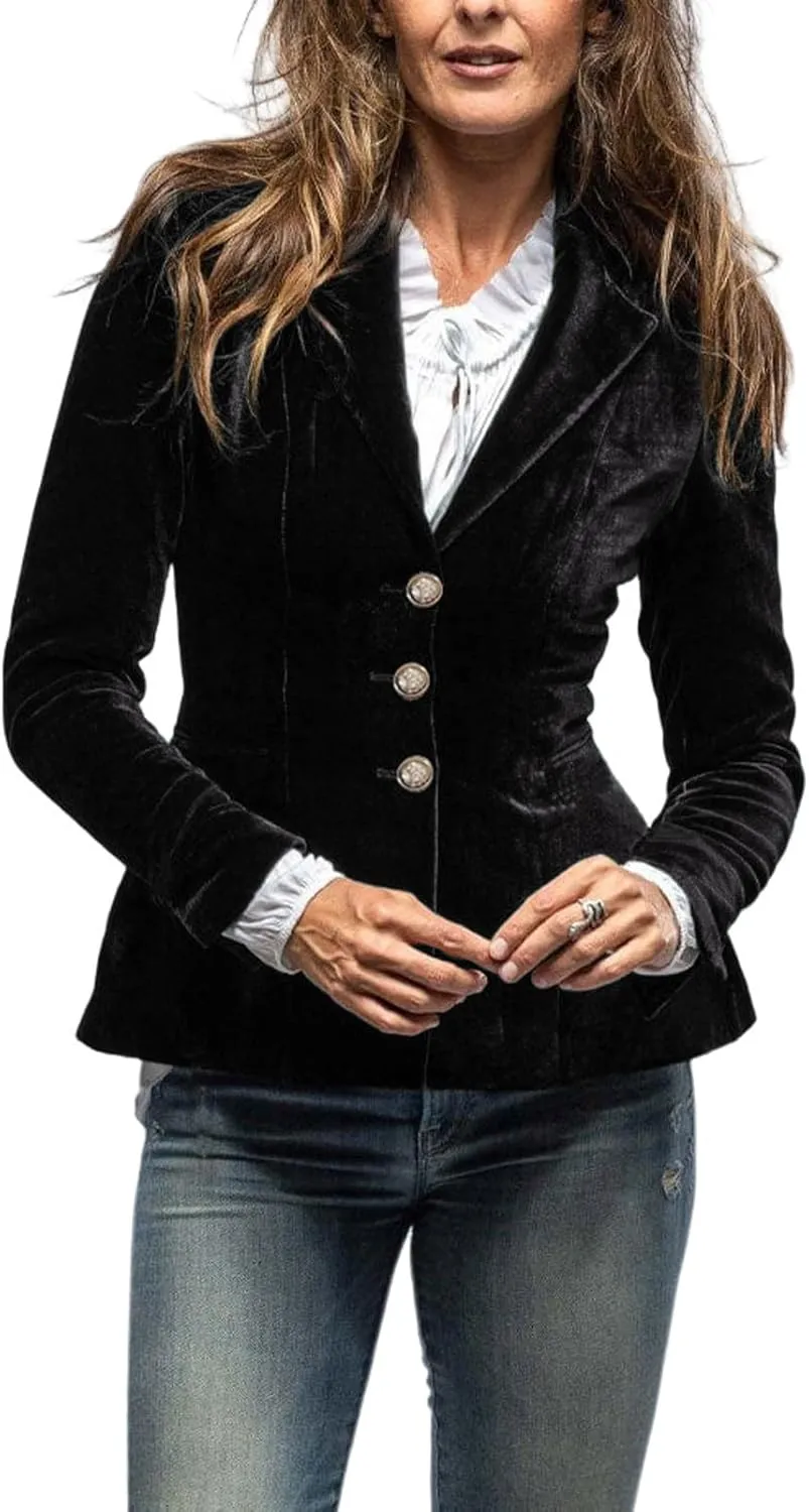 MINTLIMIT Women's Velvet Blazer Long Sleeve Notched Lapel Button Front Tailored Cardigan Suit Jacket Blazer