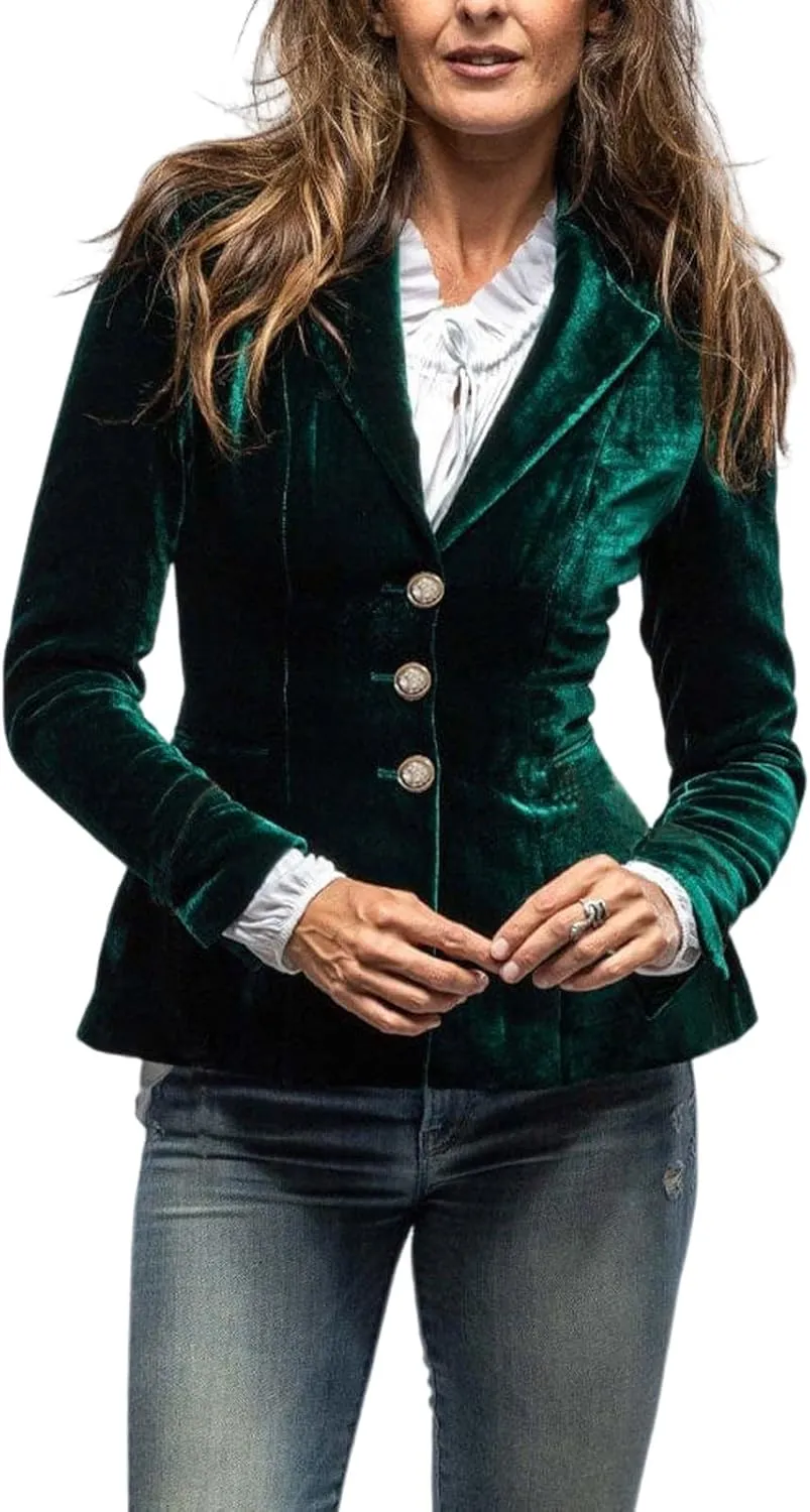 MINTLIMIT Women's Velvet Blazer Long Sleeve Notched Lapel Button Front Tailored Cardigan Suit Jacket Blazer
