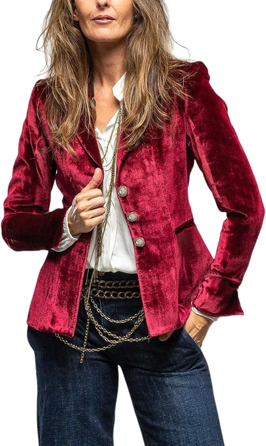 MINTLIMIT Women's Velvet Blazer Long Sleeve Notched Lapel Button Front Tailored Cardigan Suit Jacket Blazer
