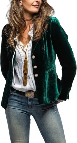 MINTLIMIT Women's Velvet Blazer Long Sleeve Notched Lapel Button Front Tailored Cardigan Suit Jacket Blazer
