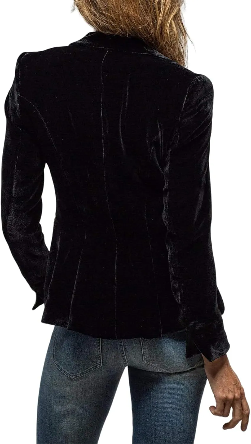 MINTLIMIT Women's Velvet Blazer Long Sleeve Notched Lapel Button Front Tailored Cardigan Suit Jacket Blazer