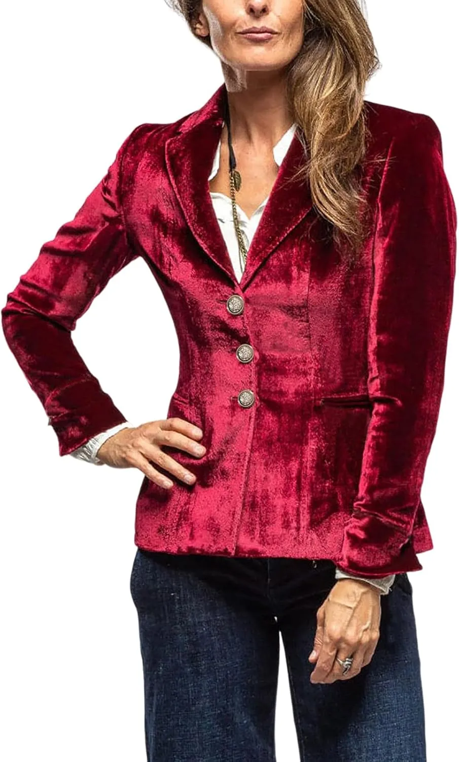 MINTLIMIT Women's Velvet Blazer Long Sleeve Notched Lapel Button Front Tailored Cardigan Suit Jacket Blazer
