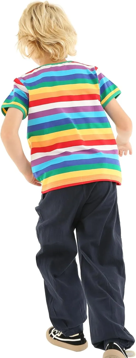 Mud Kingdom Boys Girls T-Shirts Rainbow Stripe Cotton Unisex Top