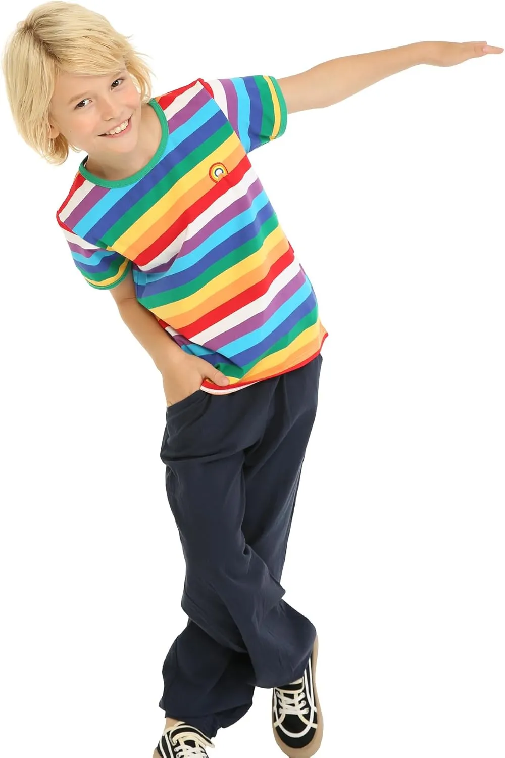 Mud Kingdom Boys Girls T-Shirts Rainbow Stripe Cotton Unisex Top