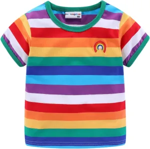 Mud Kingdom Boys Girls T-Shirts Rainbow Stripe Cotton Unisex Top