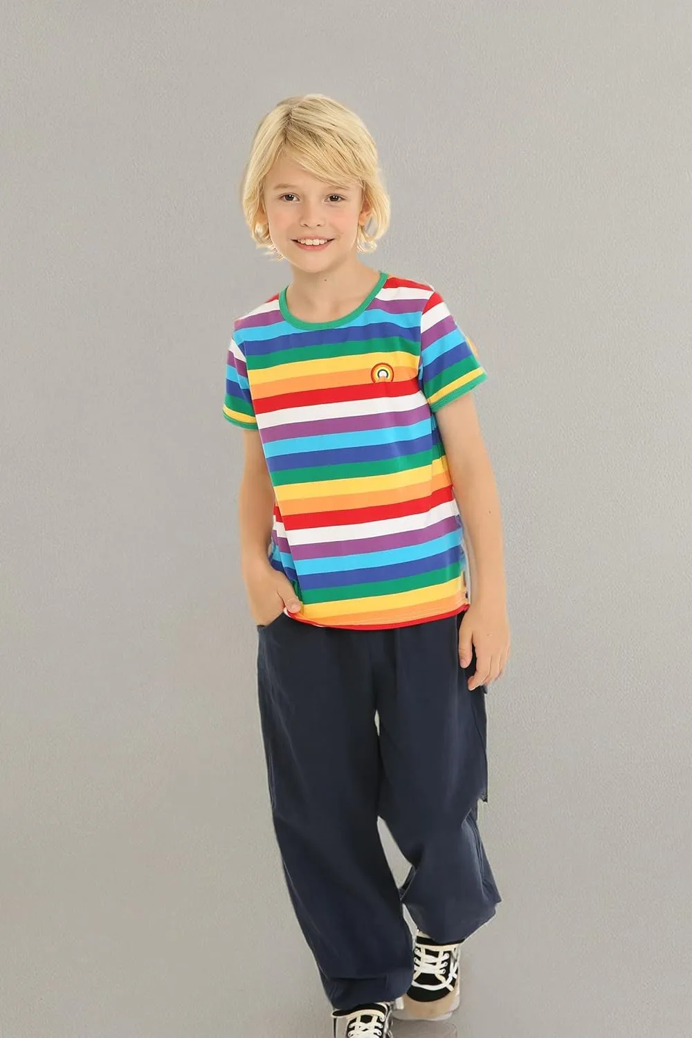 Mud Kingdom Boys Girls T-Shirts Rainbow Stripe Cotton Unisex Top