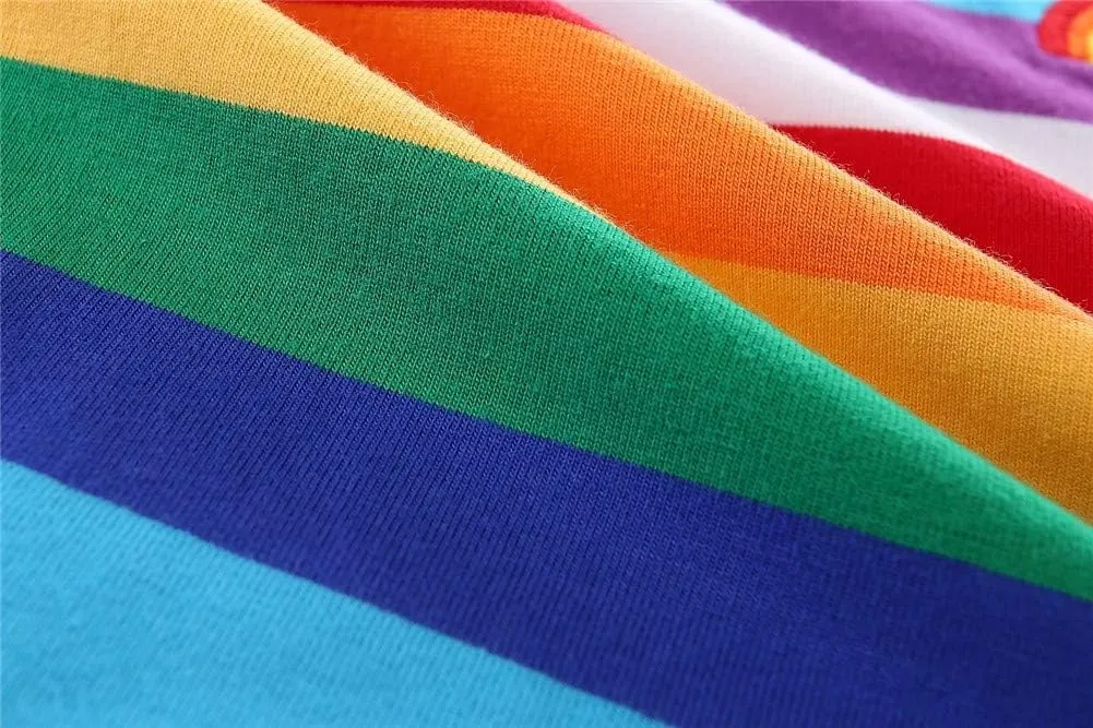 Mud Kingdom Boys Girls T-Shirts Rainbow Stripe Cotton Unisex Top