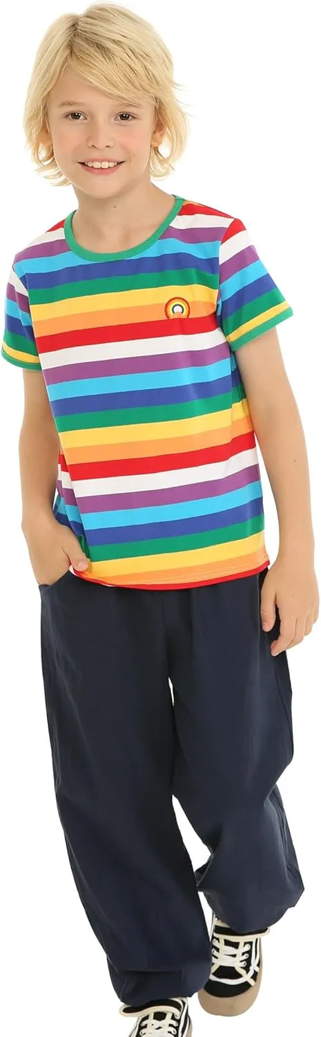Mud Kingdom Boys Girls T-Shirts Rainbow Stripe Cotton Unisex Top