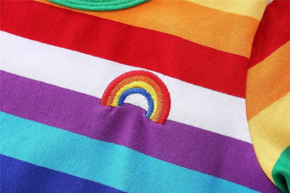 Mud Kingdom Boys Girls T-Shirts Rainbow Stripe Cotton Unisex Top