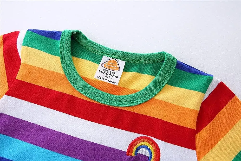Mud Kingdom Boys Girls T-Shirts Rainbow Stripe Cotton Unisex Top