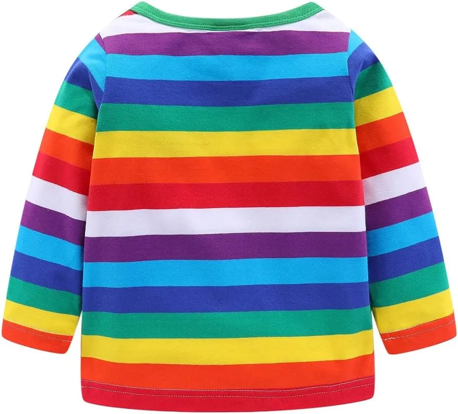 Mud Kingdom Boys Girls T-Shirts Rainbow Stripe Cotton Unisex Top
