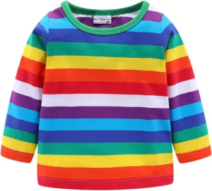 Mud Kingdom Boys Girls T-Shirts Rainbow Stripe Cotton Unisex Top