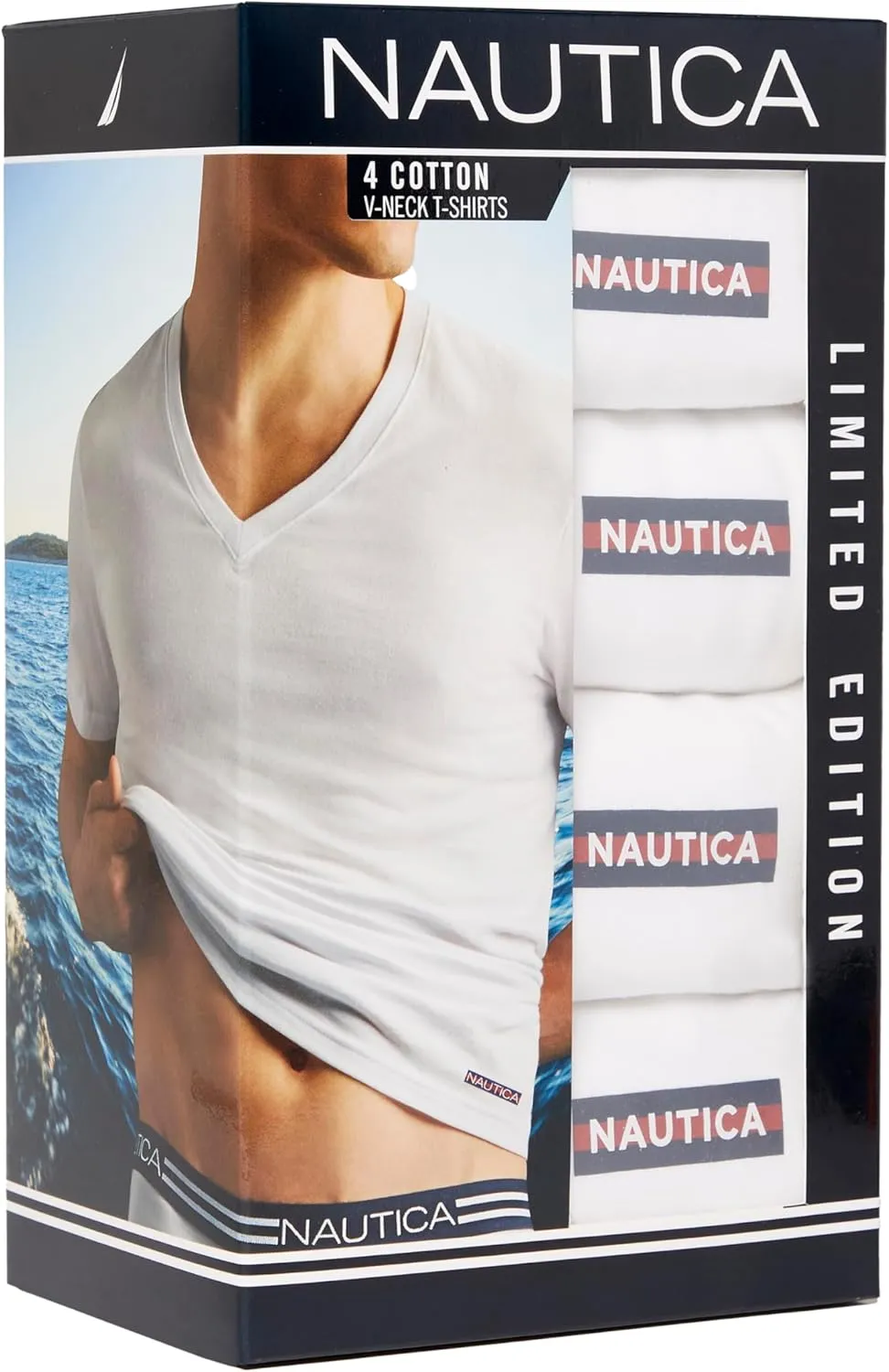 Nautica Men's 4-Pack Cotton Limited Edition V-Neck T-Shirts