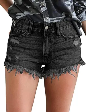 Necooer Women Denim Shorts Casual Summer Mid Waist Stretchy Denim Jean Shorts