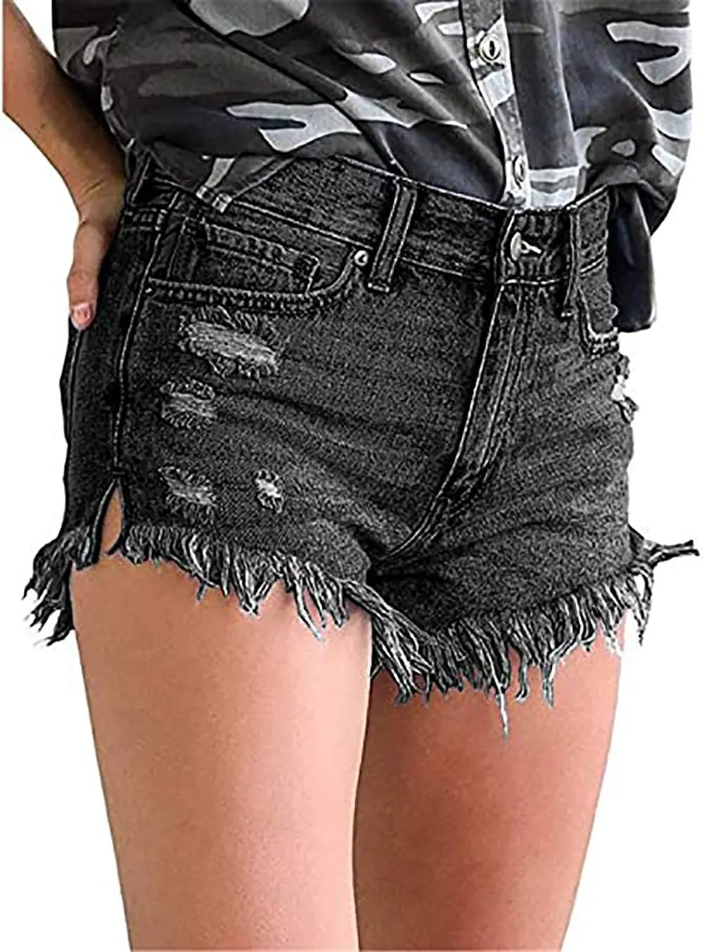 Necooer Women Denim Shorts Casual Summer Mid Waist Stretchy Denim Jean Shorts
