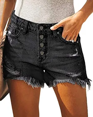 Necooer Women Denim Shorts Casual Summer Mid Waist Stretchy Denim Jean Shorts
