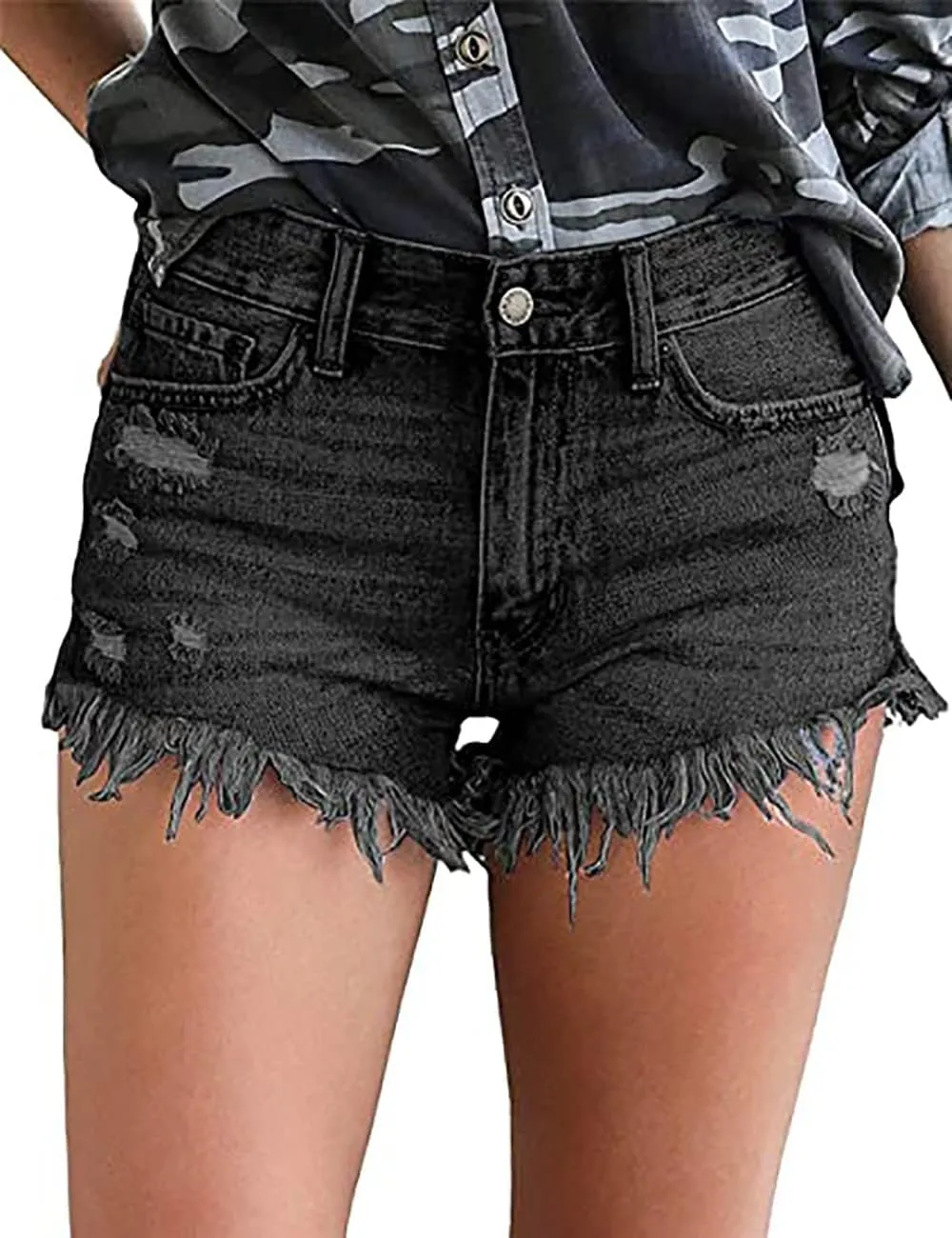 Necooer Women Denim Shorts Casual Summer Mid Waist Stretchy Denim Jean Shorts