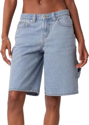 NUFIWI Women Baggy Denim Bermuda Shorts Y2k Vintage Straight Leg Denim Shorts Casual Knee Length Jean Jorts with Pockets