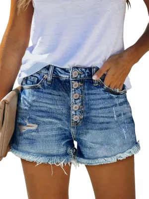 onlypuff Women Denim Shorts Cut Off Mid Rise Frayed Jean Shorts