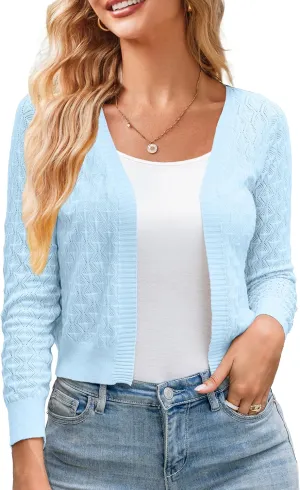 Othyroce Shrug Sweaters for Women Open Front Lightweight Crochet Knit Sweater Cardigans S-XL