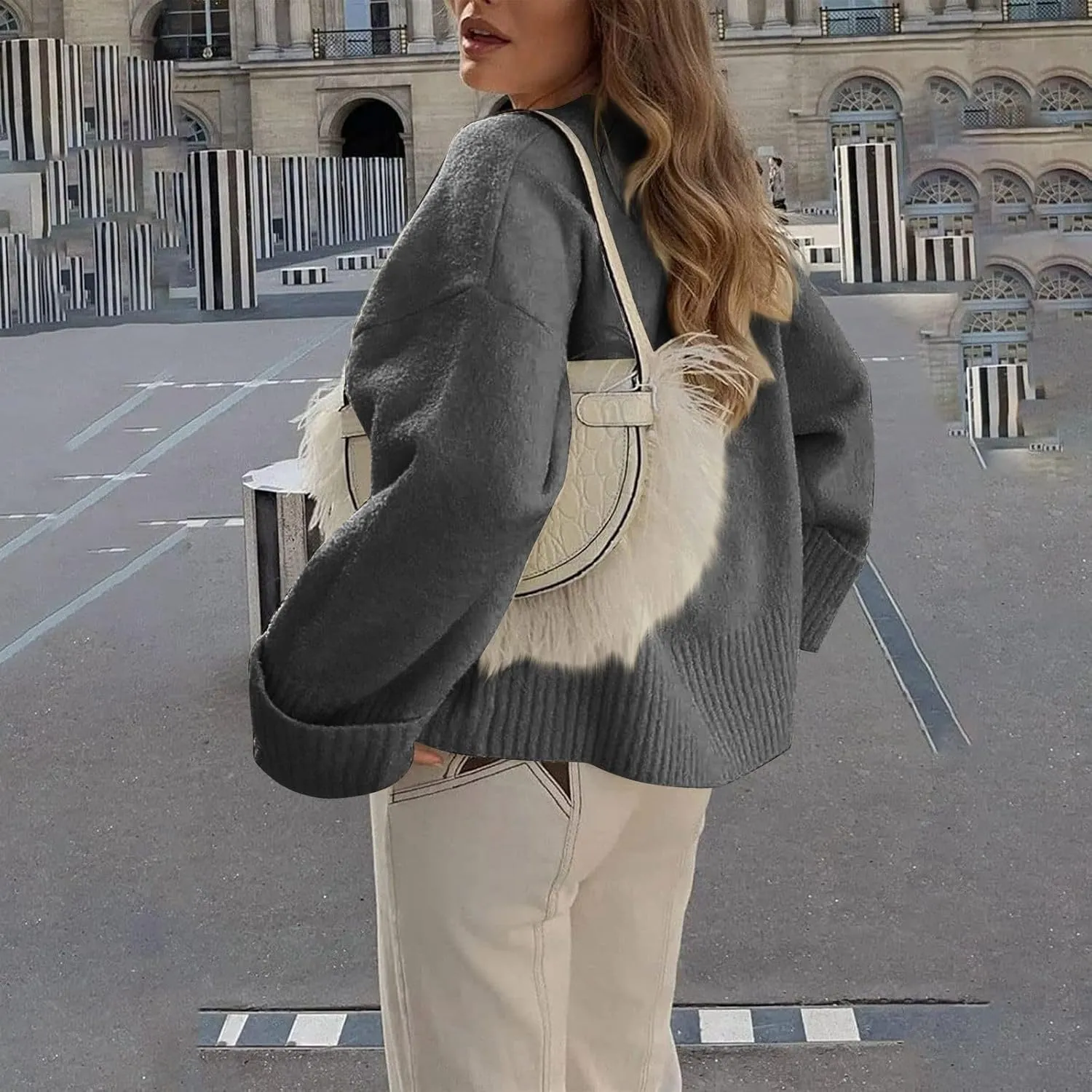 Oversized Sweaters for Women Crewneck Chunky Knit Sweater Fall Trendy Long Sleeve Fuzzy Fleece Pullover Sweaters